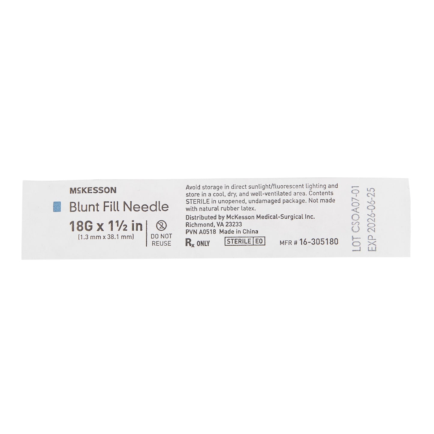 Blunt tip Needle McKesson 18 Gauge 1-1/2 Inch Blunt