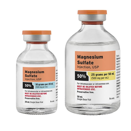 Magnesium Sulfate in Water 50%, 500 mg / mL Injection Single Dose Vial 2 mL 25/CS
