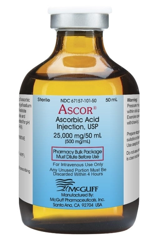 Ascorbic Acid USP 500 mg/mL - 50mL (Preservative Free) - *Must be used within 4 - 24 hours of puncturing